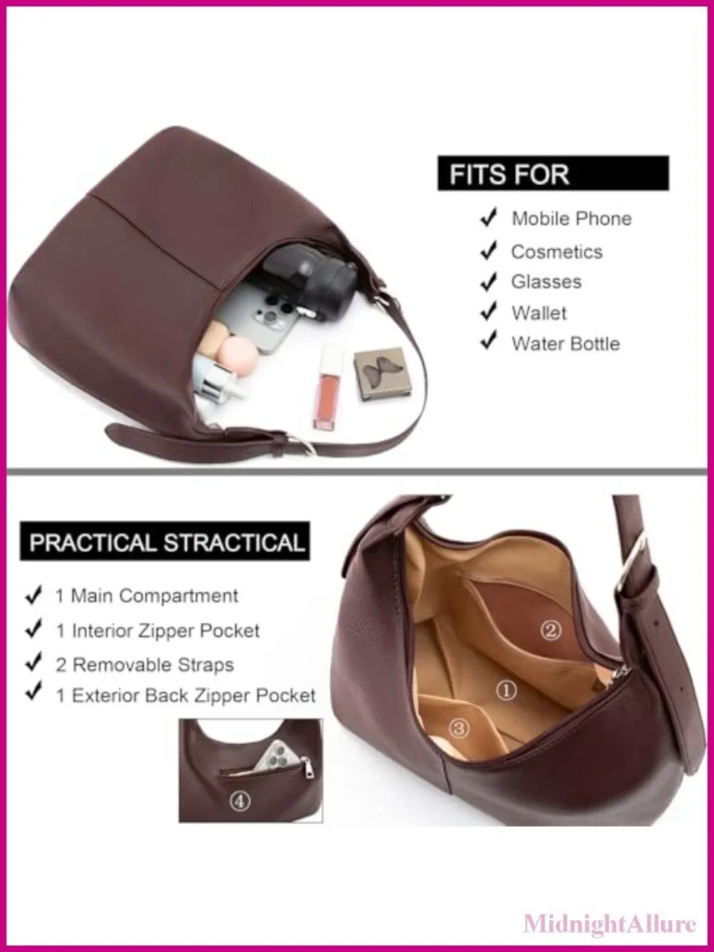 PU Leather Hobo Shoulder Bag Slouchy Crossbody Purse 2 Straps